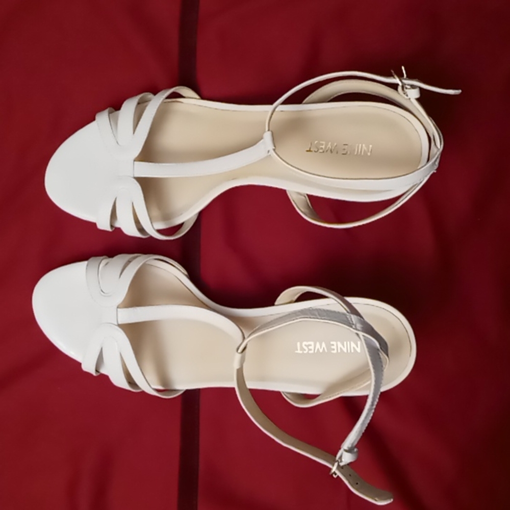 - Nine West White Leather Ankle Strap Sandal